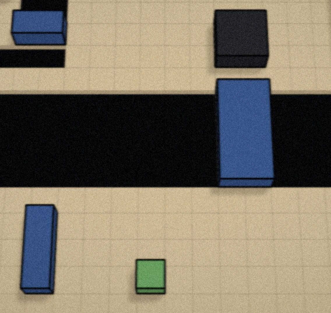 Large pushable box blocking a narrow bridge between two platforms