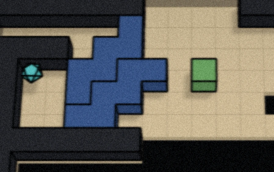 Jigsaw-shaped pushable boxes blocking access to a gem