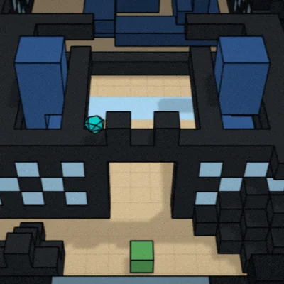 Animated camera rotation around a MazeBench puzzle room